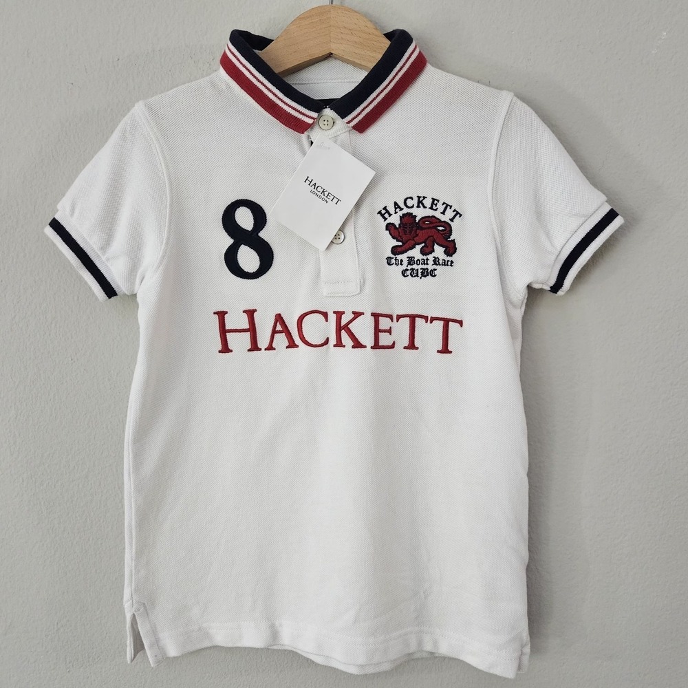 HACKETT London Boys White Red Blue Polo Shirt Sz‎ 3-4 Preppy Kids